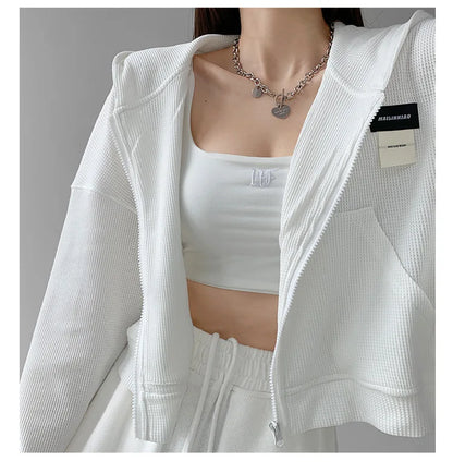 Harajuku Women Sweatshirts Korean Fashion Sportswear Female Zip Up Hoodies Vintage Streetwear Basic Casual Cropped Top Autumn
