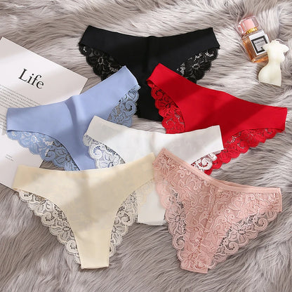 TrowBridge 3PCS Women's Panties Set Sweet Lace Underwear Soft Silk Satin Lingerie French Romantic Woman Briefs Female Sexy Panty