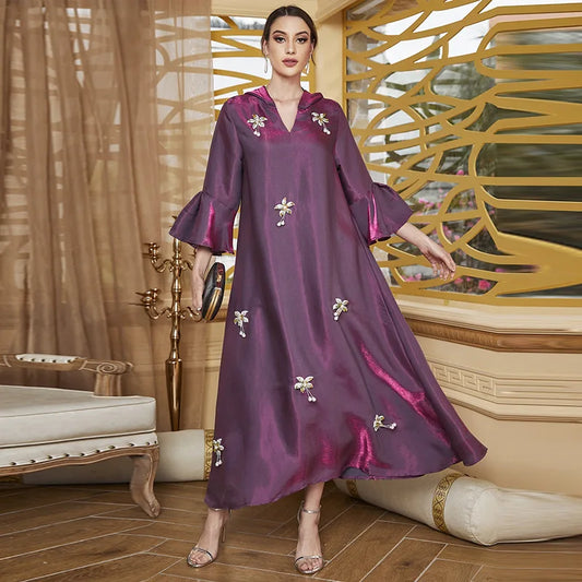 Muslim Party Long Dress Women Dresses Pearls Vestidos Dubai Abaya Saudi Morocco Caftan Jalabiya Eid Ramadan Modest Abayas Robe