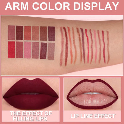 6PC Velvet Matte Lipstick Pen Nude Brown Lip Liner Pencil Kit Smooth Rose Red Pigment Waterproof Long Lasting Dye Cheek Lip Tint