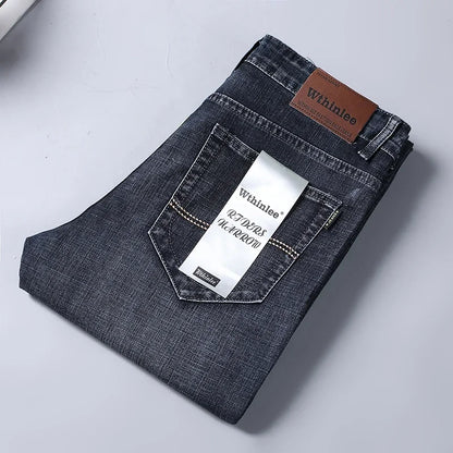 2025 Fashion Four Seasons Classic Blue Black Work Denim Trousers  Men's Jeans Casual Straight Stretch Male Brand Clothing