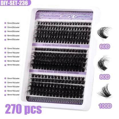 Large Capacity DIY 30 40 50 60 80 D Mix False Individual Lashes Kit  Bond and Seal Tweezers Comb Set Wispy Soft Thick Fake Lash