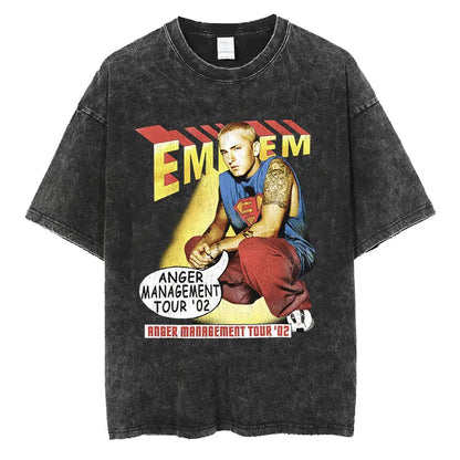 Rapper Eminem Slim Shady Print T Shirt Male 90s Hip Hop Punk Rock Vintage Wash T Shirts Men's Harajuku Clothes Unisex Streetwear