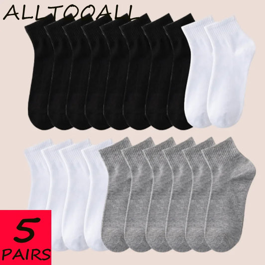 ALLTOOALL 5 Pairs/Lot Men's Solid Color Socks Black White Business Casual Sports Sock Man Cotton Mesh Breathable Short Socks
