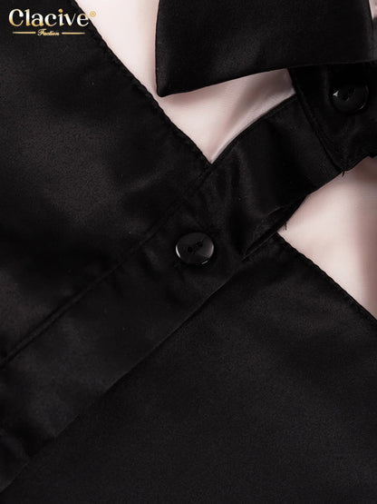 Clacive Elegant Women'S Sets Fashion Loose Spliced High Waist Pants Set Casual Long Sleeve Shirts 2 Piece Sets Women Outfit 2023