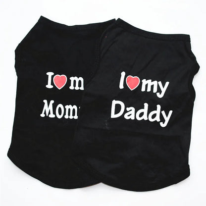 Pet Clothes Casual Puppy Dog Cat Clothing "I Love Mommy & Daddy" Print Cat Vest Tee Shirt 100% Cotton T-shirt Cat Kitten Apparel
