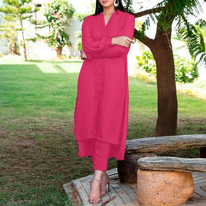 ZANZEA Retro Long Straight Pant Suit Women Solid 2PCS Pant Sets Fashion Long Shirt Tracksuit Casual Buttons Autumn 2023 Outfits