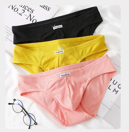 Cotton Briefs Men Sexy Bulge Pouch Underwear Sweat Absorption Underpants Breathable Panties Striped Knickers Male Soft Lingerie