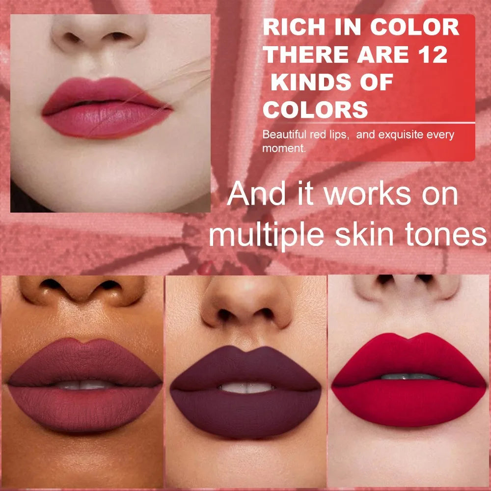 6PC Velvet Matte Lipstick Pen Nude Brown Lip Liner Pencil Kit Smooth Rose Red Pigment Waterproof Long Lasting Dye Cheek Lip Tint