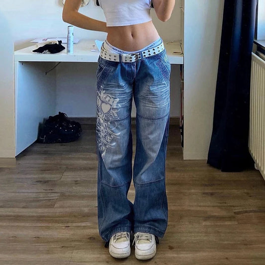 Women's Floral Print Jeans Straight Pants