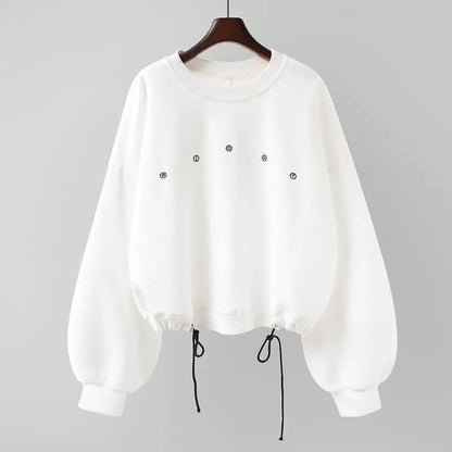 Y2k Sweatshirt For Women Short Embroidery Spring Autumn New Loose Korean Fashion Long Sleeve Drawstring Pullover Top Woman
