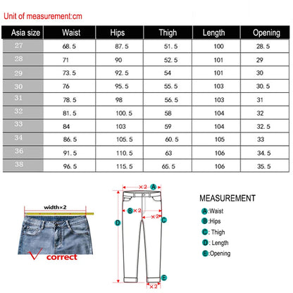 Men's Denim Jeans Classic Stretch Slim Straight-leg Trousers Casual All-match Pants Male Blue Black