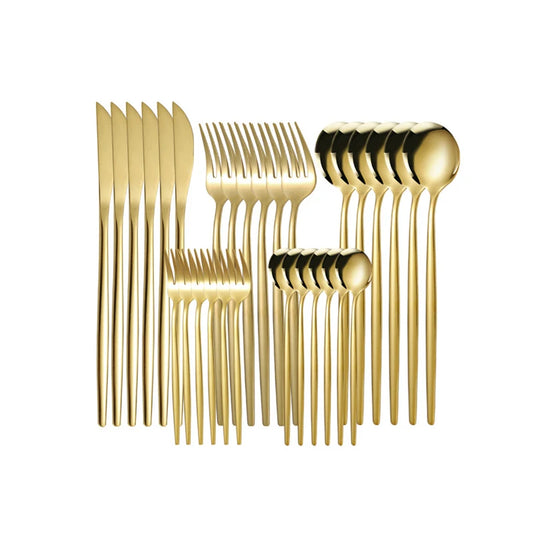 30pcs Colorful Cutlery Stainless Steel Silverware Dinnerware Home Kitchen Supplies Dessert Spoon Fruit Fork Cutlery Dining Set
