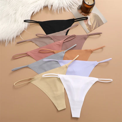 5PCS Women Seamless Underpants Ice Silk Thongs Sexy Low Waist Bikini T-back Female Solid Color Traceless G-String Panties XS-XL