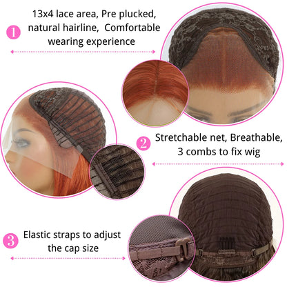 Ginger Orange Color Long Straight Hair 13*4 Lace Front Wigs Copper Red Hair Glueless Pre Plucked Synthetic Lace Front Wigs