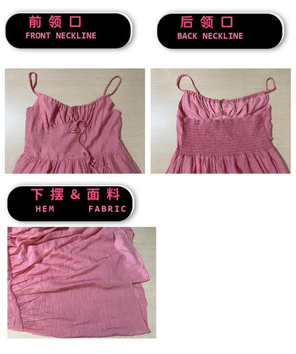 European And American Women's New Spliced Suspender Long Backless Tie Big Swing Dress With Lining