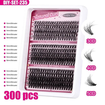 Large Capacity DIY 30 40 50 60 80 D Mix False Individual Lashes Kit  Bond and Seal Tweezers Comb Set Wispy Soft Thick Fake Lash