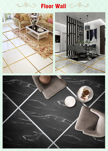 50m/Roll Self-adhesive Tile Tape Brushed Gold Silver Floor Edging Waterproof Seam Wall Stickers Wall Gap Ceiling Home Decoration