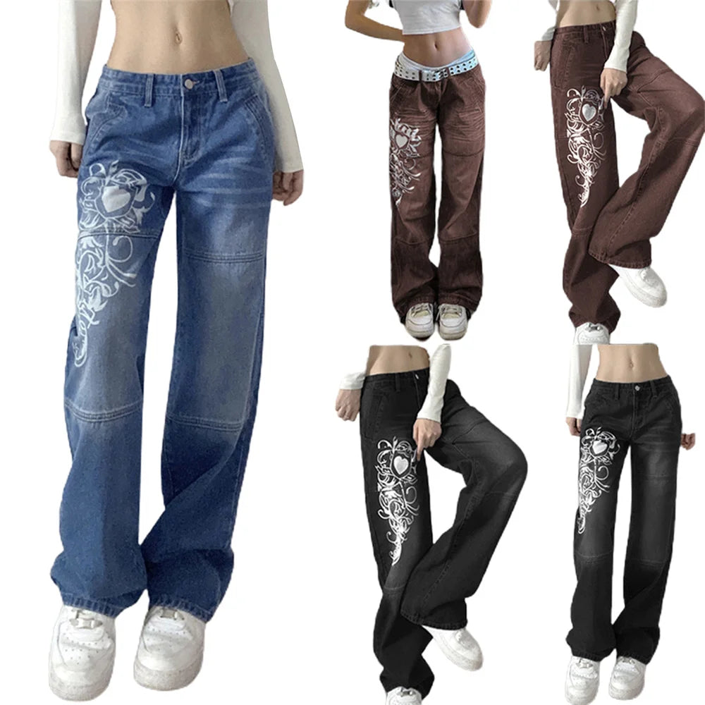 Women's Low Waist Graphic Denim Jeans