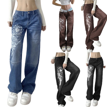 Women's Low Waist Graphic Denim Jeans