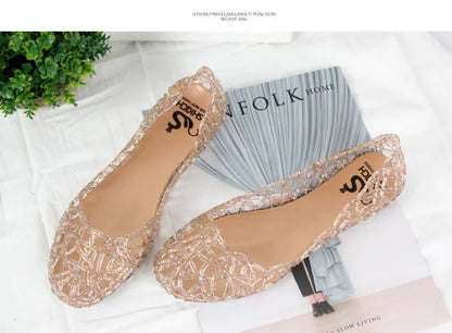 Summer women sandals flat-soled crystal clogs hollow flat-soled slip-ons shallow mouth Roman jelly shoes beach sandals