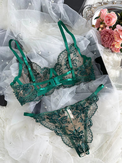 Ellolace Fancy Lingerie Lace Embroidery Fairy Seamless Tulle Underwear See Through Exotic Sets Floral Beautiful Bilizna Set