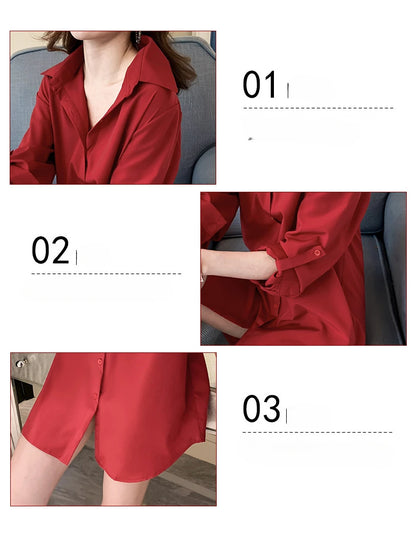 Mid-Length White Shirt Women BF Sexy Shirt Pajamas Female Skirt Ladies Tops Loose 2023 Autumn Clothing Women Shirts and Blouses