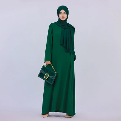 2025 Fashion Simple Muslim Dress Solid Abaya Arab Turkey Dubai Kaftan Modest Long Sleeve Maxi Dress Islamic Clothing LR593