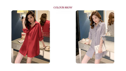 Mid-Length White Shirt Women BF Sexy Shirt Pajamas Female Skirt Ladies Tops Loose 2023 Autumn Clothing Women Shirts and Blouses