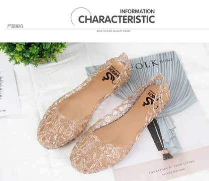 Summer women sandals flat-soled crystal clogs hollow flat-soled slip-ons shallow mouth Roman jelly shoes beach sandals