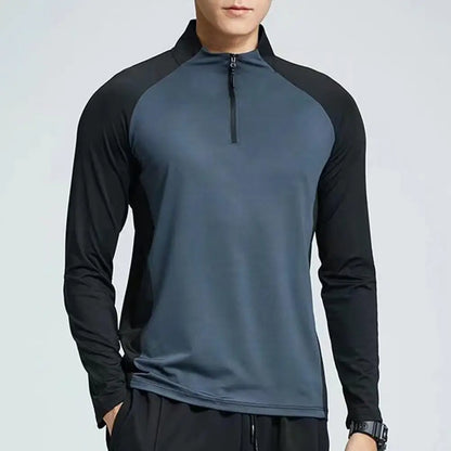 Men Slim Fit Track Top Men's Half Zipper Stand Collar Sports T-shirt with Long Sleeves for Running Fitness Training Breathable