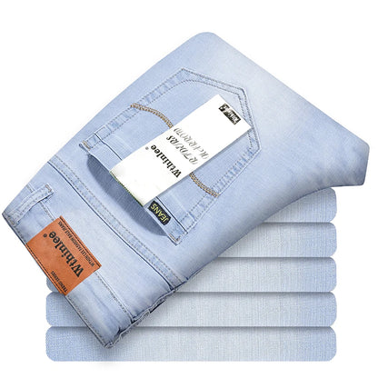 New Summer Business Men's Jeans Casual Straight Stretch Fashion Classic sky Blue  Work Denim Trousers Male Brand Clothing
