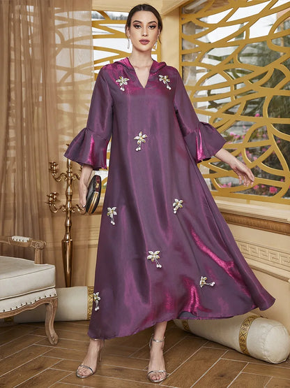 Muslim Party Long Dress Women Dresses Pearls Vestidos Dubai Abaya Saudi Morocco Caftan Jalabiya Eid Ramadan Modest Abayas Robe