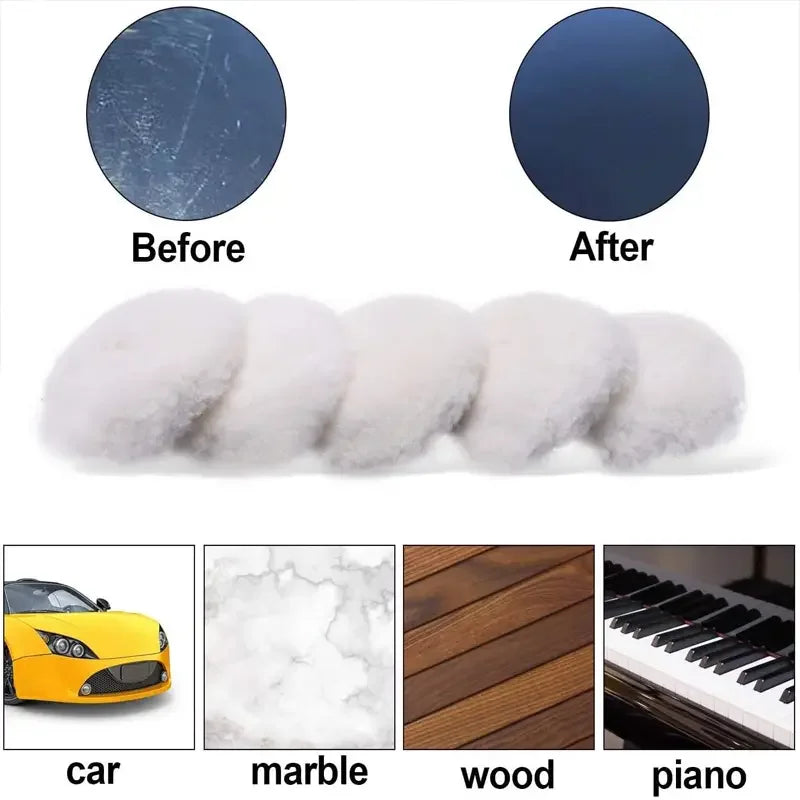 5Pcs Wool Car Polishing Pad Set For Polisher Machine Waxing Polishing Buffing Auto Paint Care Polisher Pads 3/4/5/6/7 Inch