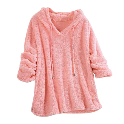 Long Sleeve Plush Hoodies Large Size 2xl Womens Casual Solid Hooded Sweatshirts Tops Cotton Sweatshirt Sudaderas De Mujeres