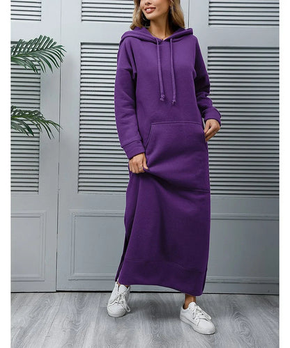 Women Dresses Autumn Winter hoodies Hooded Big Pocket Sweaters Dress Long Sleeved Casual Loose Elegant Office Lady Vestidos