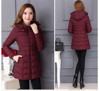 Winter Coat Women 2024 Fashion Middle Age Mother Slim Down Cotton Hooded Jacket Plus Size Casual Solid Warm Thick Outwear Parka
