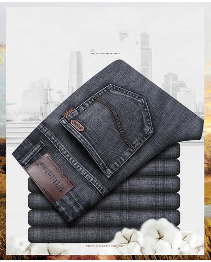 20234 Brand Men's Stretch Loose Straight Fit Jeans Men's Business Casual Denim Pants Brand New Style Trousers Mens Wear Grey