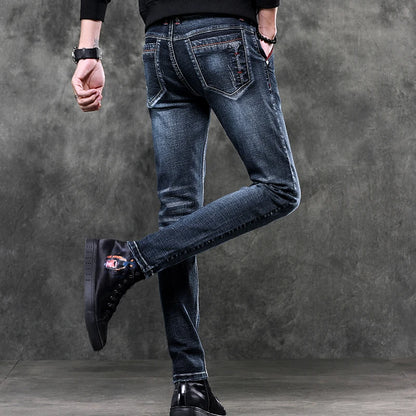 Men's Denim Jeans Classic Stretch Slim Straight-leg Trousers Casual All-match Pants Male Blue Black