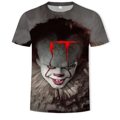 Summer New Men's Horror Clown Pattern T-Shirts Short Sleeve Streetwear Hip Hop 3D Printed Tops 6XL Large Size Loose Gothic Tees