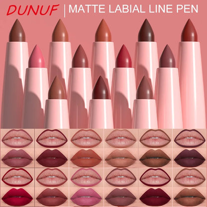 6PC Velvet Matte Lipstick Pen Nude Brown Lip Liner Pencil Kit Smooth Rose Red Pigment Waterproof Long Lasting Dye Cheek Lip Tint