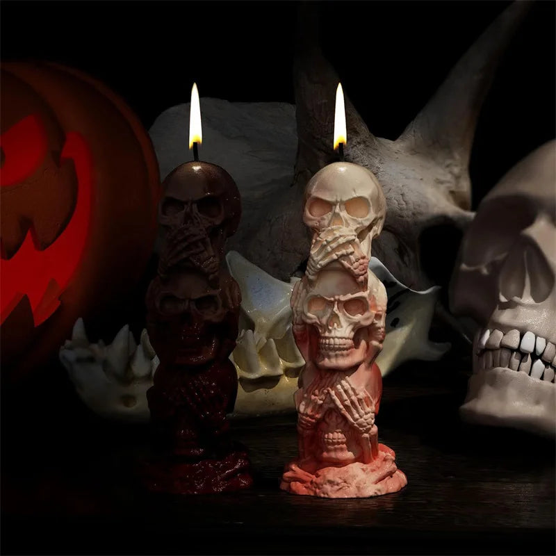 3D Halloween Skeleton Shape Candle Mold Creative Silicone Skull Man Soap Mold Triple Pumpkin Skull Mold DIY Craft Resin Tools