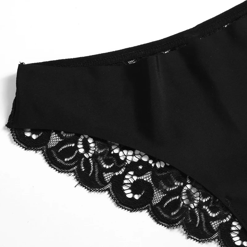 TrowBridge 3PCS Women's Panties Set Sweet Lace Underwear Soft Silk Satin Lingerie French Romantic Woman Briefs Female Sexy Panty