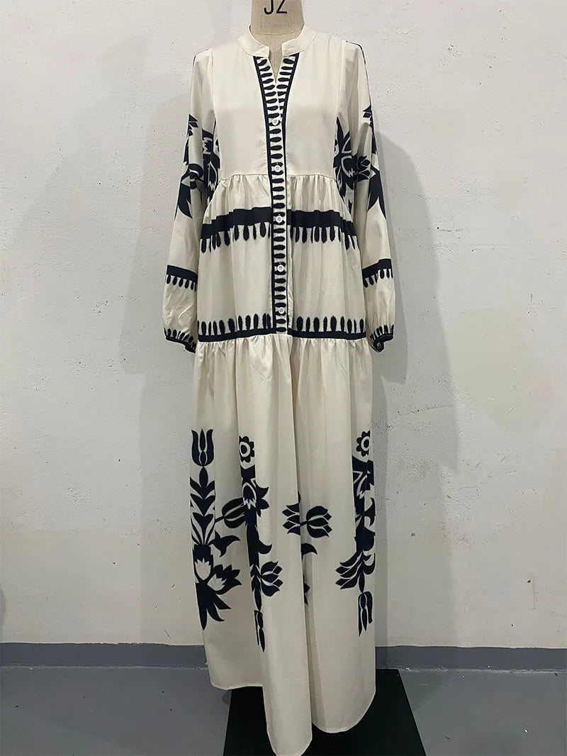 Abaya Muslim Dress Party Women Long Robe Print Jalabiya Eid Ramadan Morocco Dubai Abayas Kaftan Islam Arab Modest Vestidos