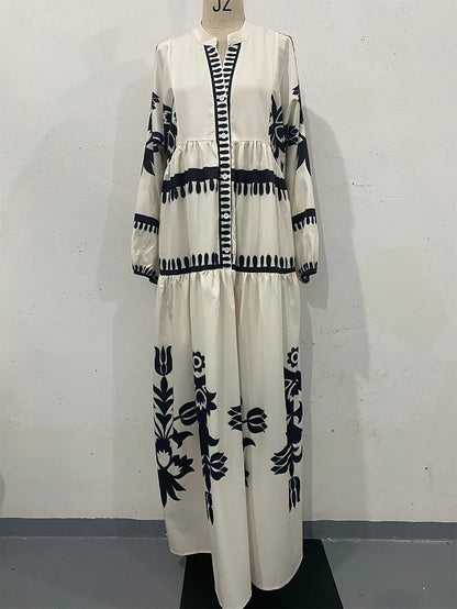 Abaya Muslim Dress Party Women Long Robe Print Jalabiya Eid Ramadan Morocco Dubai Abayas Kaftan Islam Arab Modest Vestidos