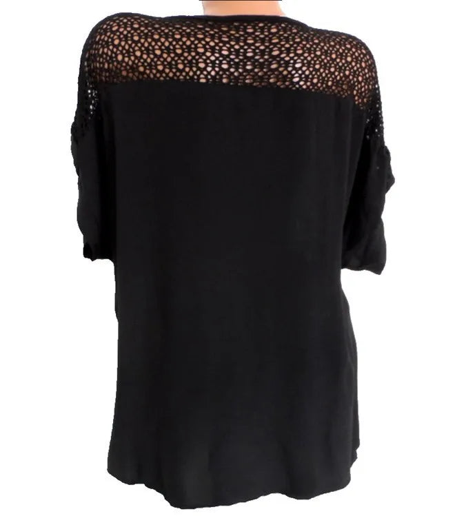 Large Size Loose Short-Sleeved Lace Women Blouses Cotton Blouses 2024 Summer V-neck White Shirt Tops Sexy Fashion Women Shirt