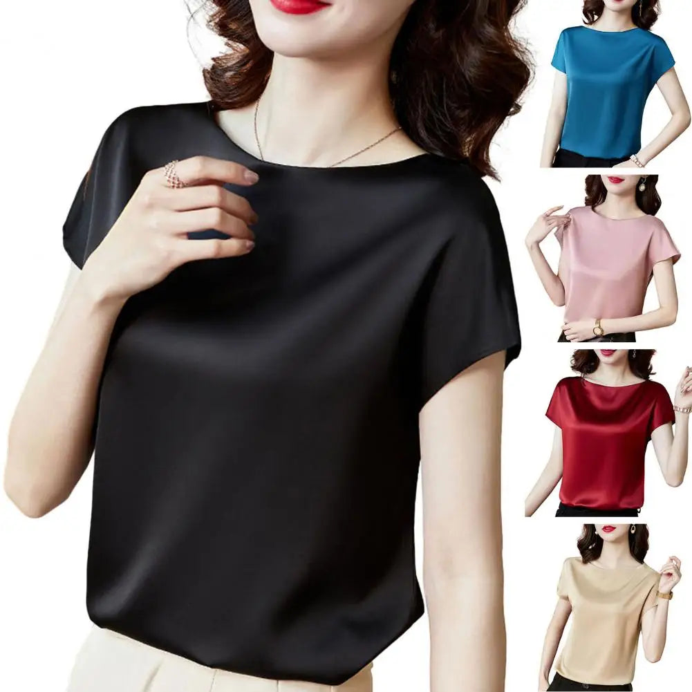 O Neck Lady T-shirt Blouse Spring Women Casual Solid Color Short Sleeve Blouses Shirts Loose Pullover Tunic Blusas Women Clothes