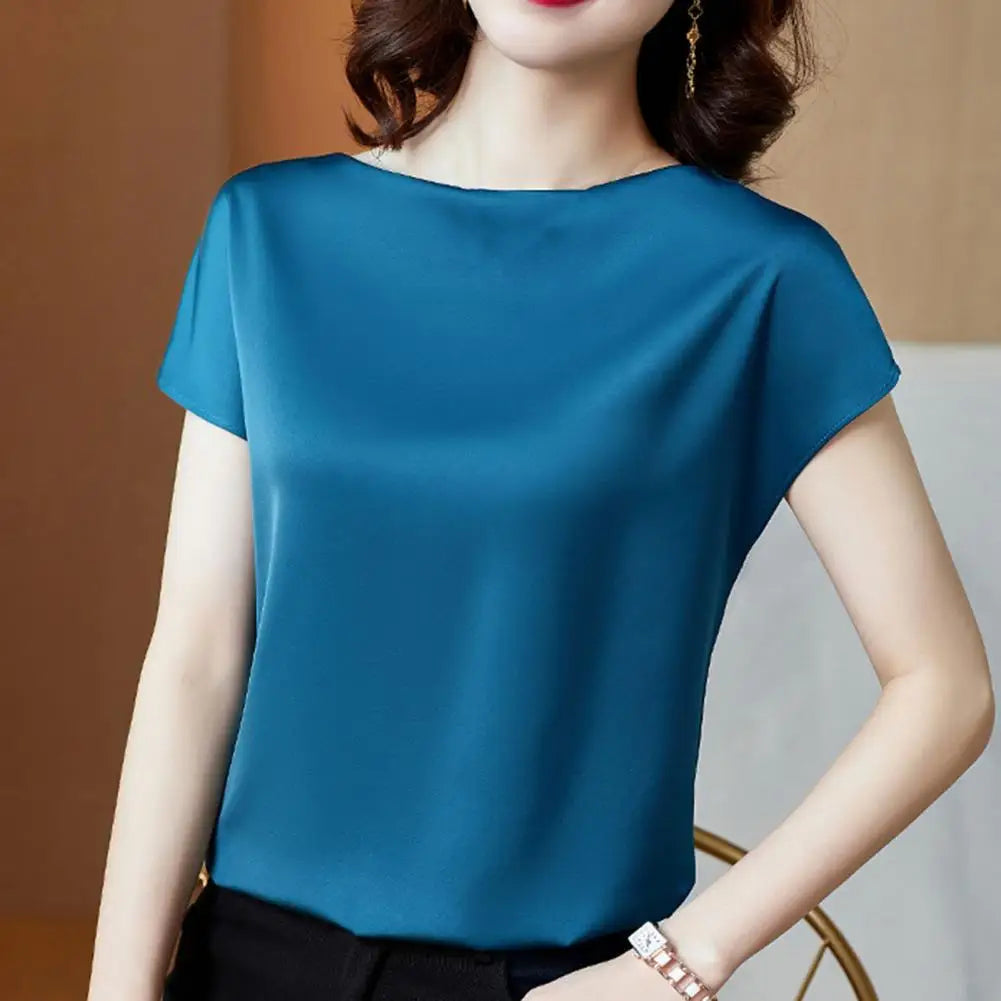 O Neck Lady T-shirt Blouse Spring Women Casual Solid Color Short Sleeve Blouses Shirts Loose Pullover Tunic Blusas Women Clothes