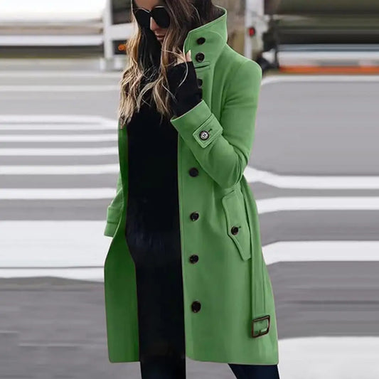 Women Woolen Coat Loose Fit Wool Jacket Stylish Plus Size Woolen Coat with High Collar Belt for Women Long Sleeve for Dating