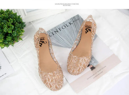 Summer women sandals flat-soled crystal clogs hollow flat-soled slip-ons shallow mouth Roman jelly shoes beach sandals